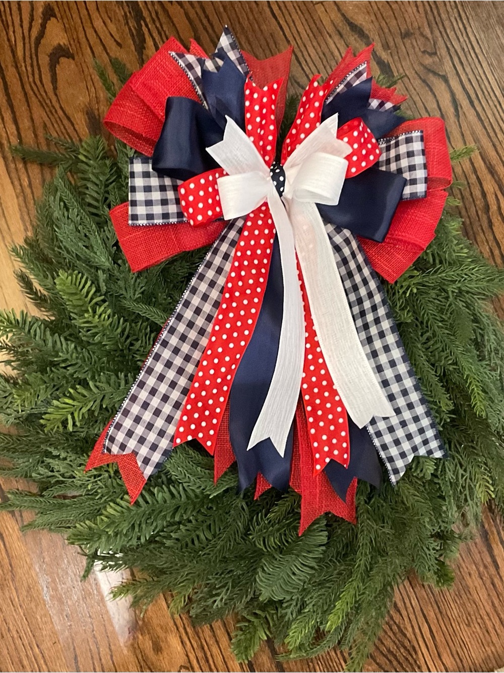Patriotic Red, White & Blue Holiday Wreath Bow